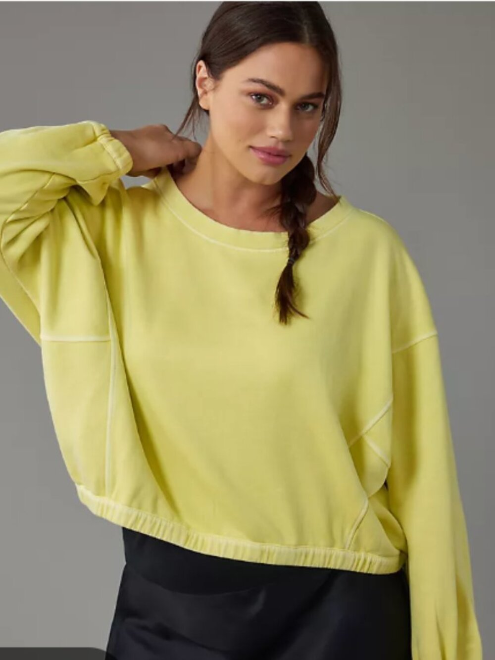 By Anthropologie Boxy Cropped Pullover Sweatshirt Acid Lime Green Large